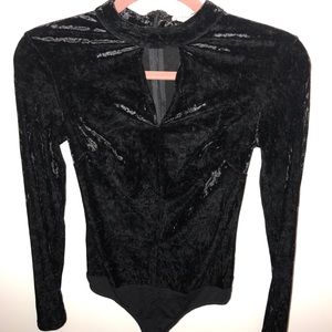 Black velvet long sleeve jumpsuit